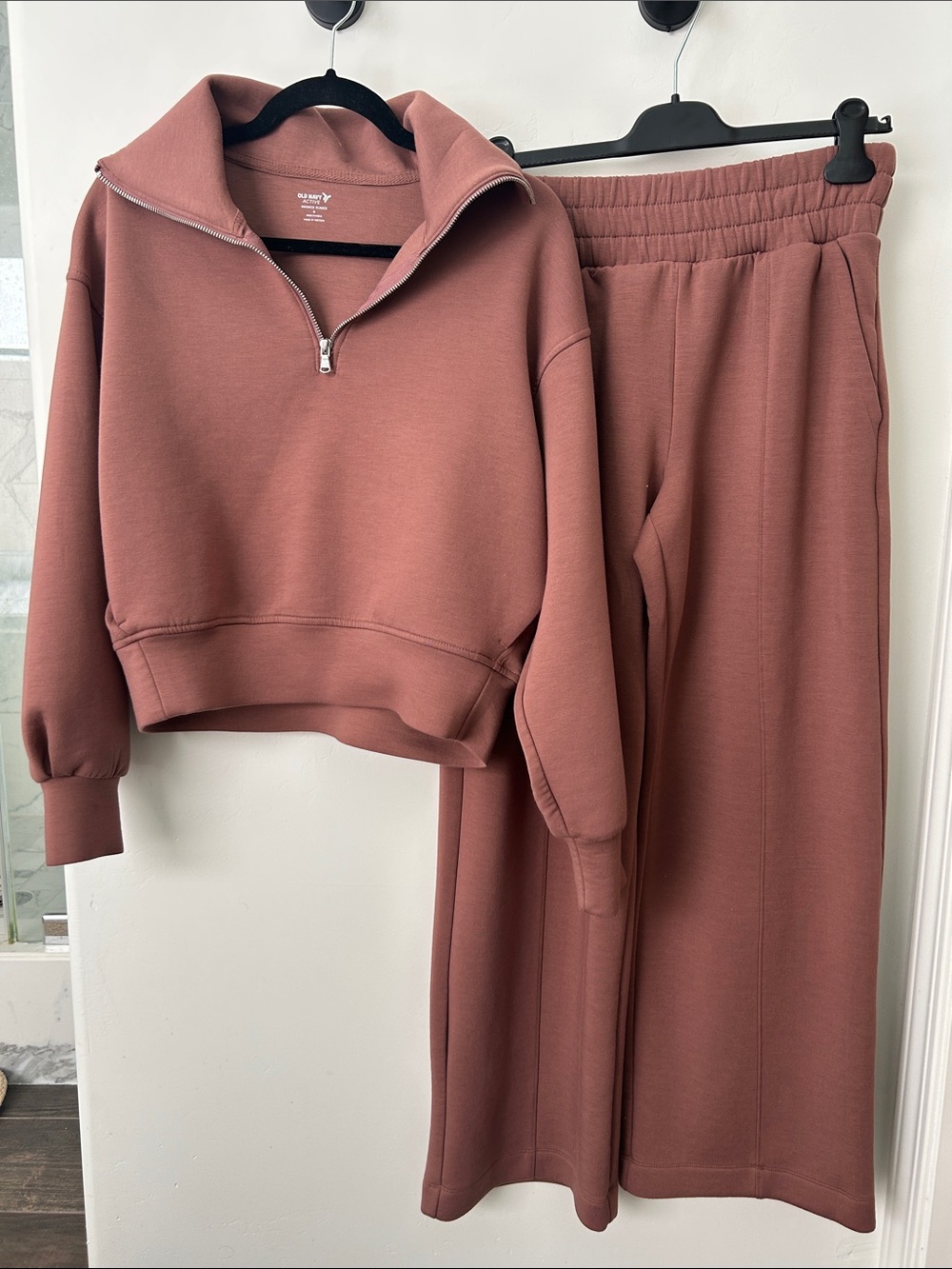 Women’s Half-Zip Pullover & Wide-Leg Loungewear Sweat Set - Dusty Rose